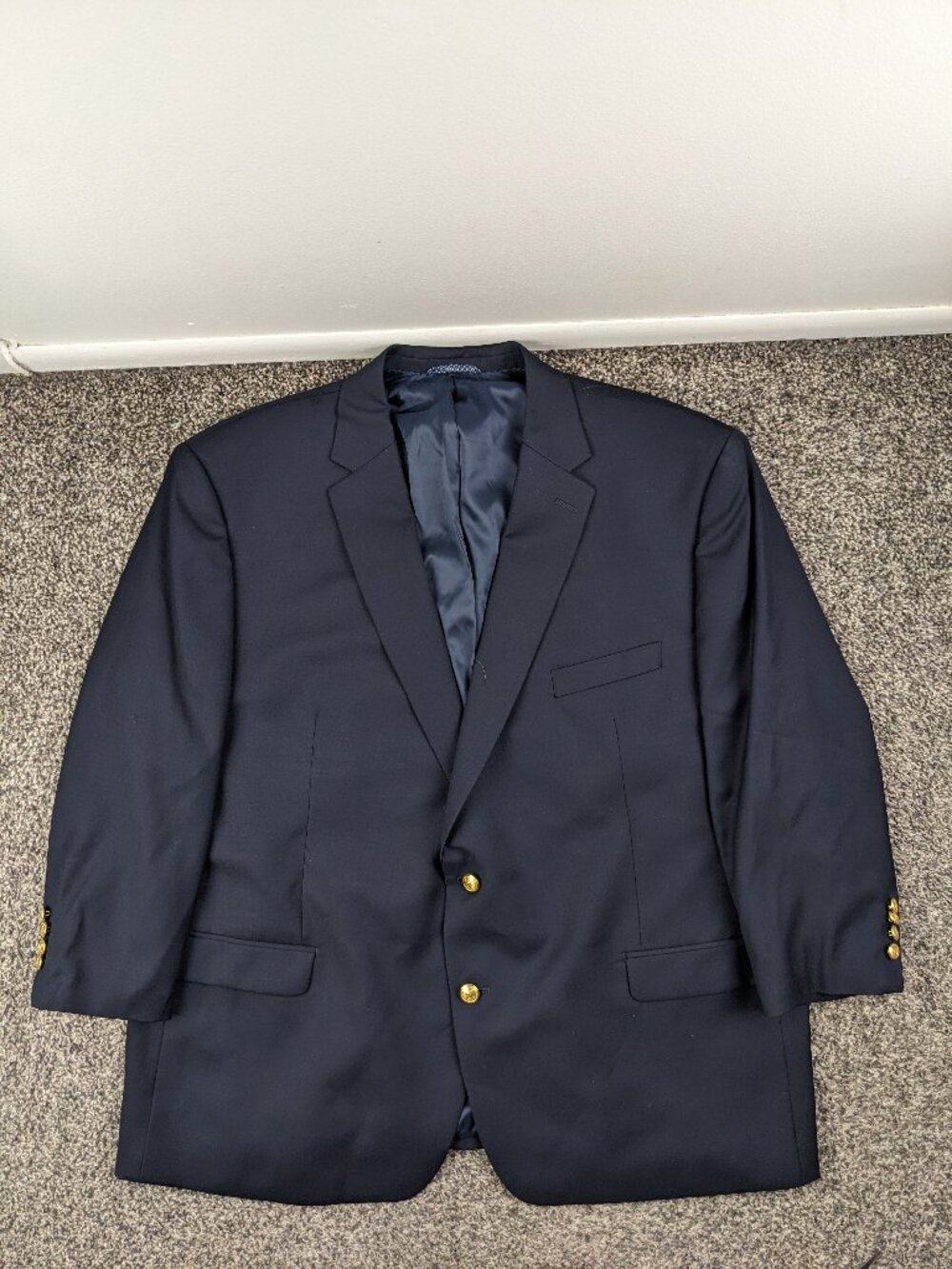 NWOT Ralph Lauren 50S Blazer Gold Button Wool Natural Stretch Navy Blue
